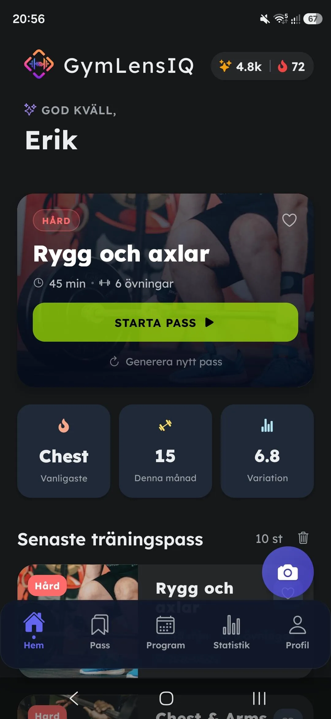 GymLensIQ hemskärm
