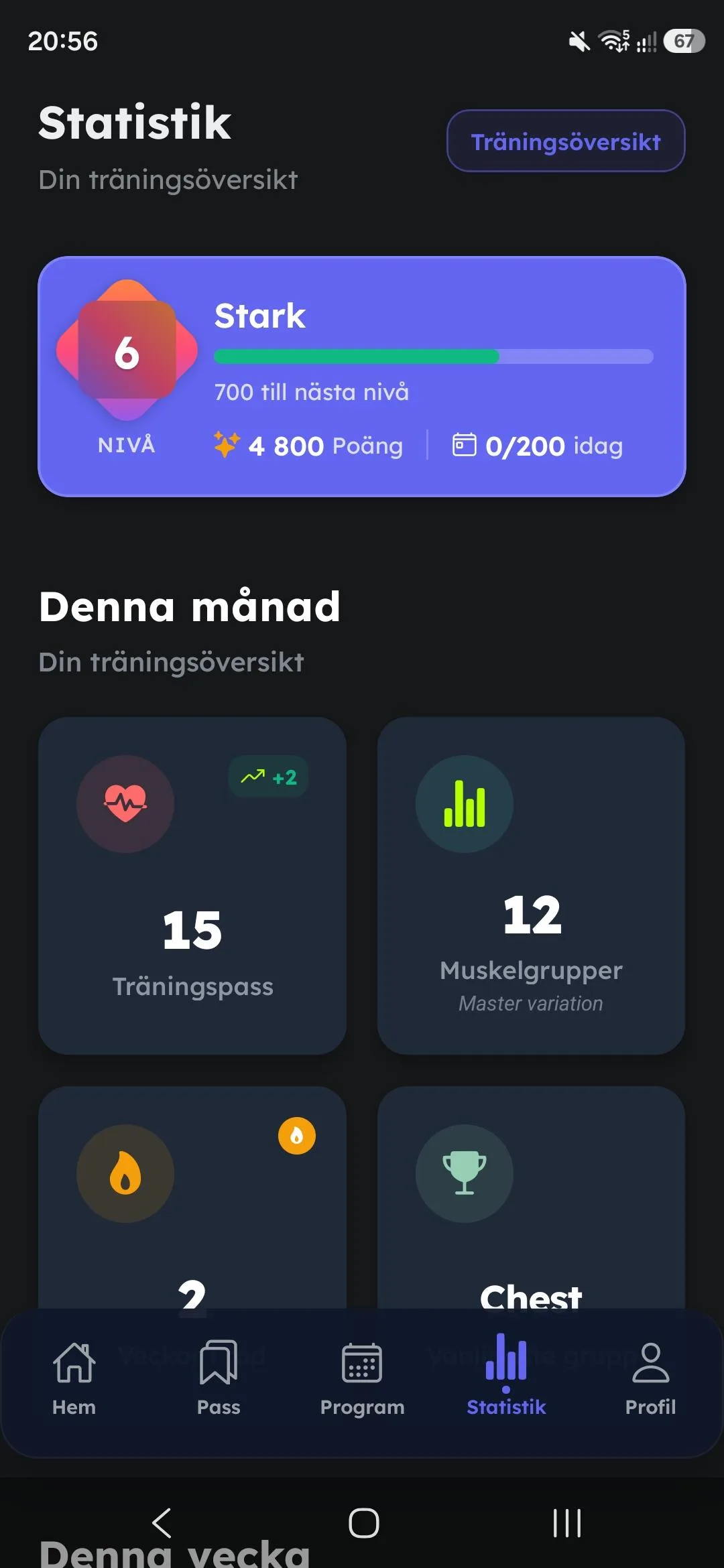 GymLensIQ statistik-skärm