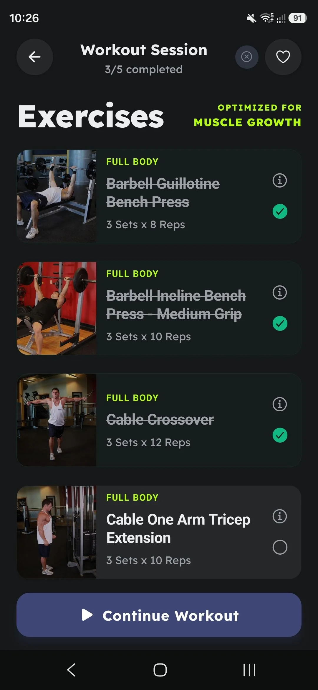 GymLensIQ generated workout with exercise list